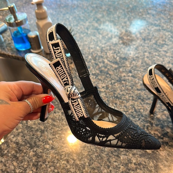 Dior Black Lace Slingback Heels - Picture 2 of 6